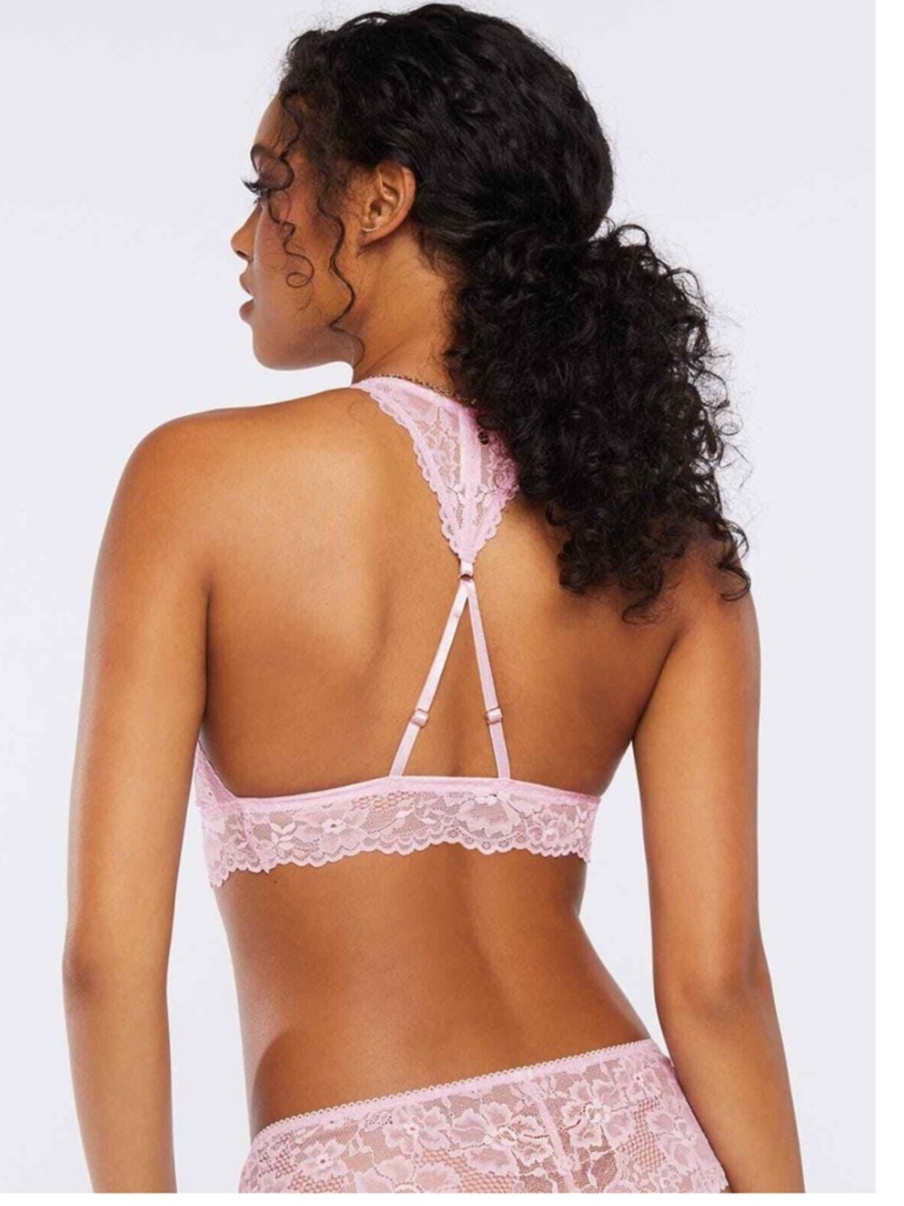 Savage X Fenty Unicorn Lavender Pink Floral Lace Racerback Bralette Size L - Picture 2 of 11